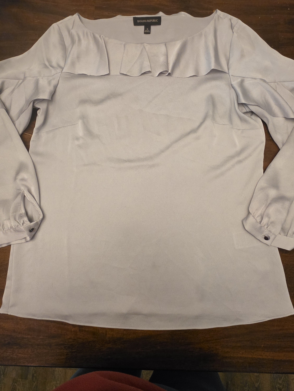 Banana Republic Grey Ruffle Top Long Sleeve Satin Blouse Size S